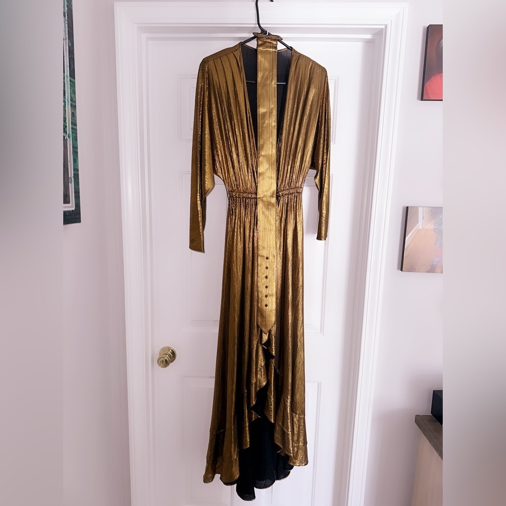 Retrofête Wayne belted metallic maxi dress